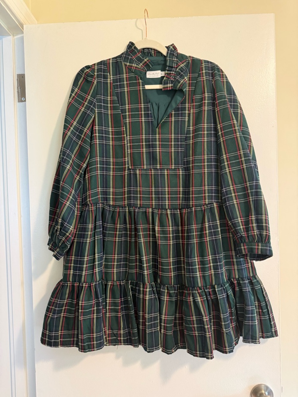 Green Plaid Tiered Mini Dress